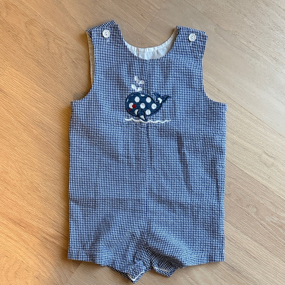 Blue Gingham Baby Jon Jon with Whale Design